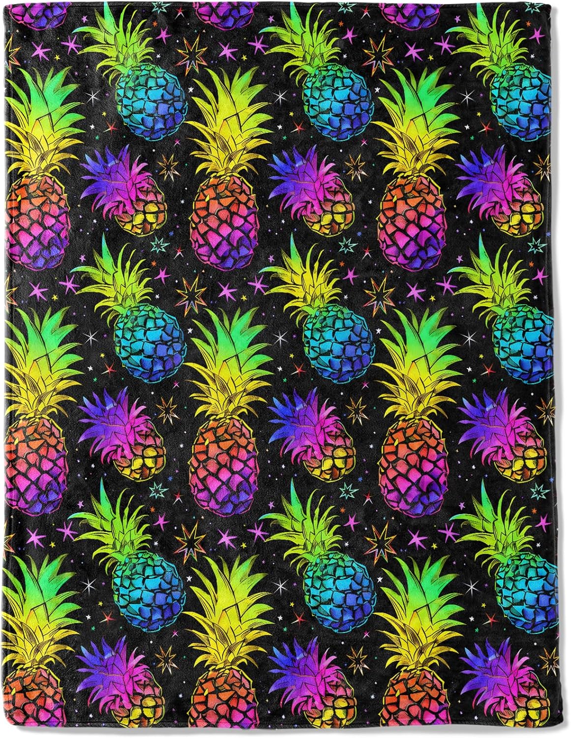 Electric Pineapple Flannel Blanket - Lightweight Soft Cozy Unique Gifts Blankets for Kids,Adult,Women,Galaxy Tropical Neon Fruit Throw,Home Room Modern Picnic Decor 50x60in