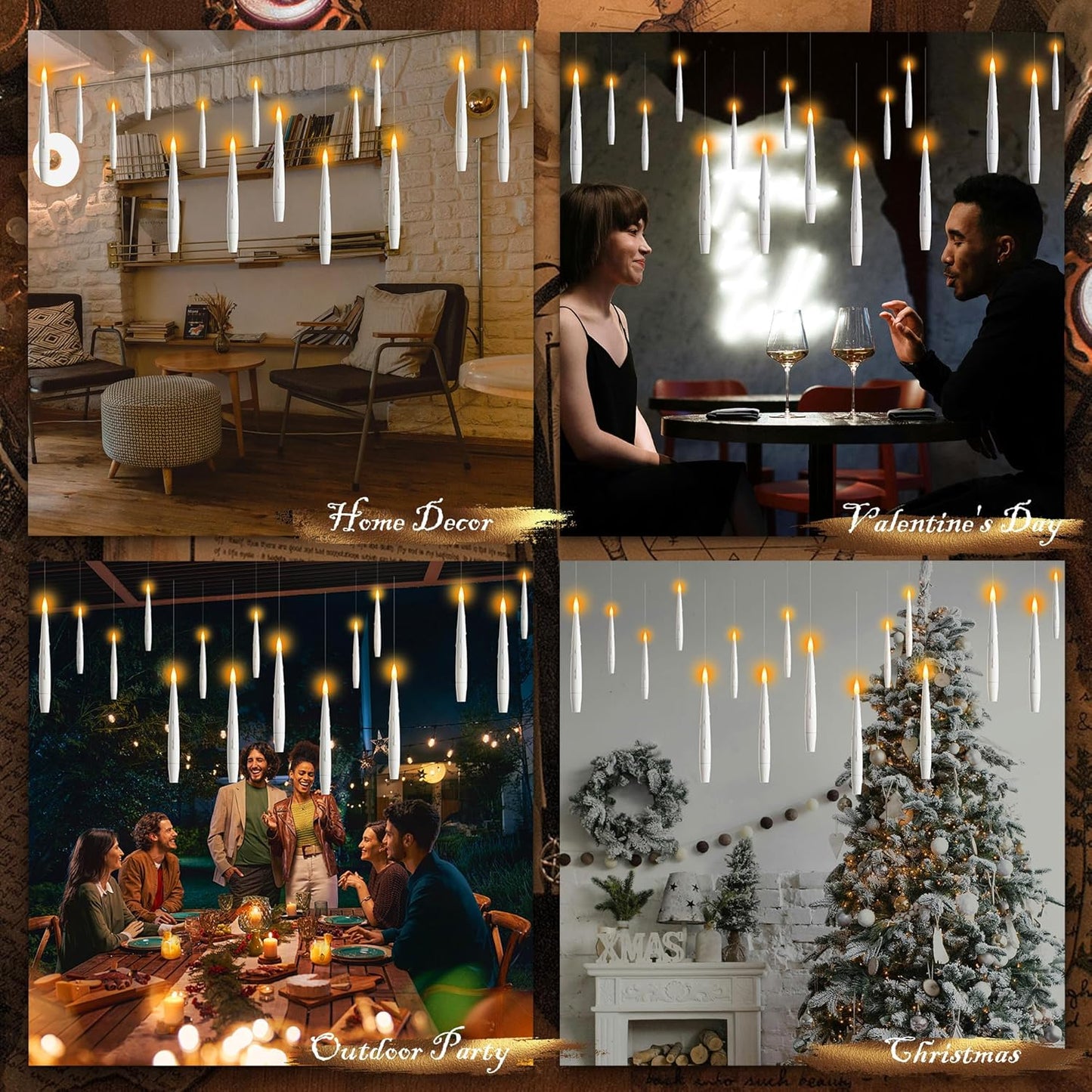 Magic Hanging Floating LED Candles - 12 PCS Battery Operated Electric Taper Candles for Halloween & Christmas Parties