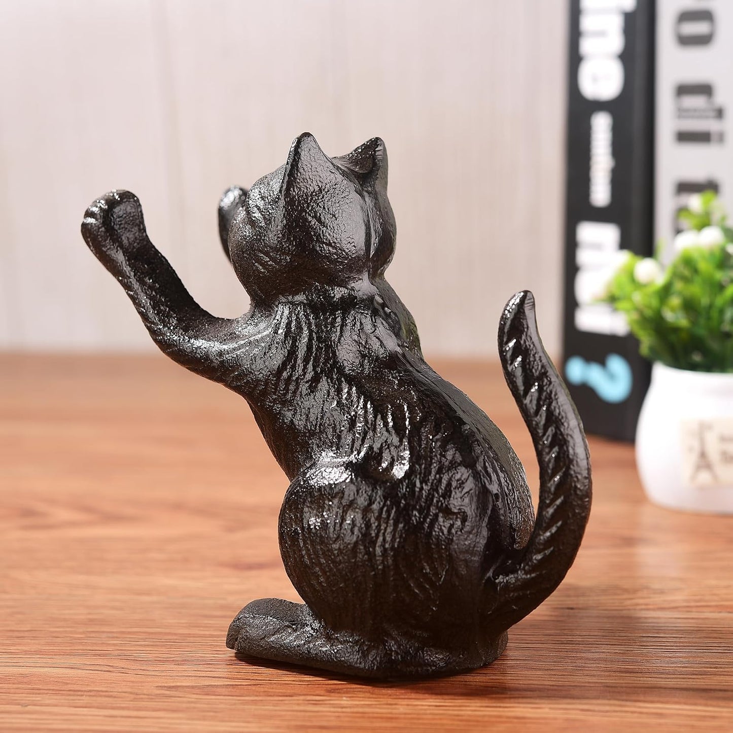 Book Ends for Shelves Decorative, Cast Iron Heavy Duty Bookends for Heavy Book, Unique Cute Cat Bookend for Home/Office Decor, Antique Classic Black 2PCS
