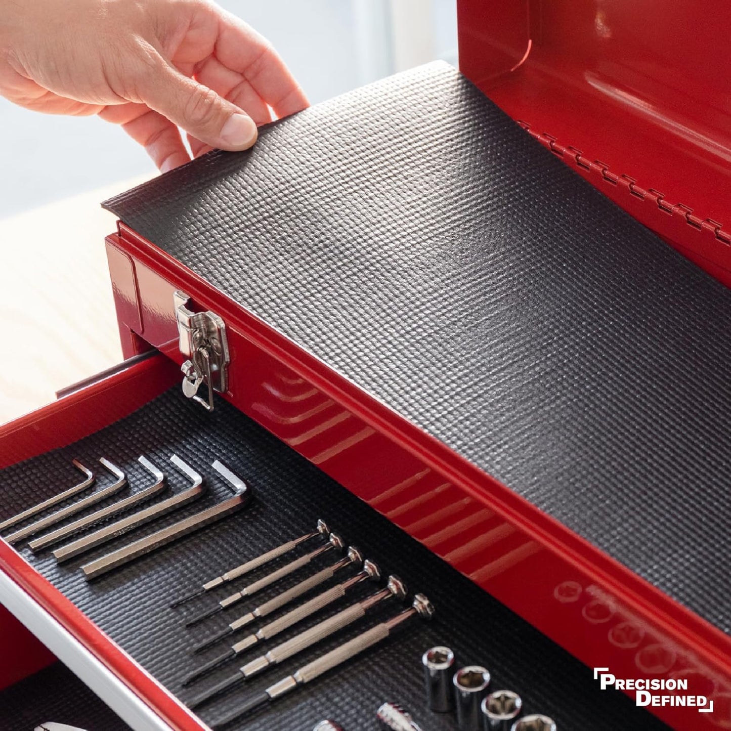Precision Defined Professional Grade Tool Box Liner, Black | Tool Box Drawer Liner, Shelf Liner Non Slip Mat, Thick Cabinet Shelf Liner, Toolbox Drawer Liners, Tool Chest, Workbench Mat (24 ft x 18")