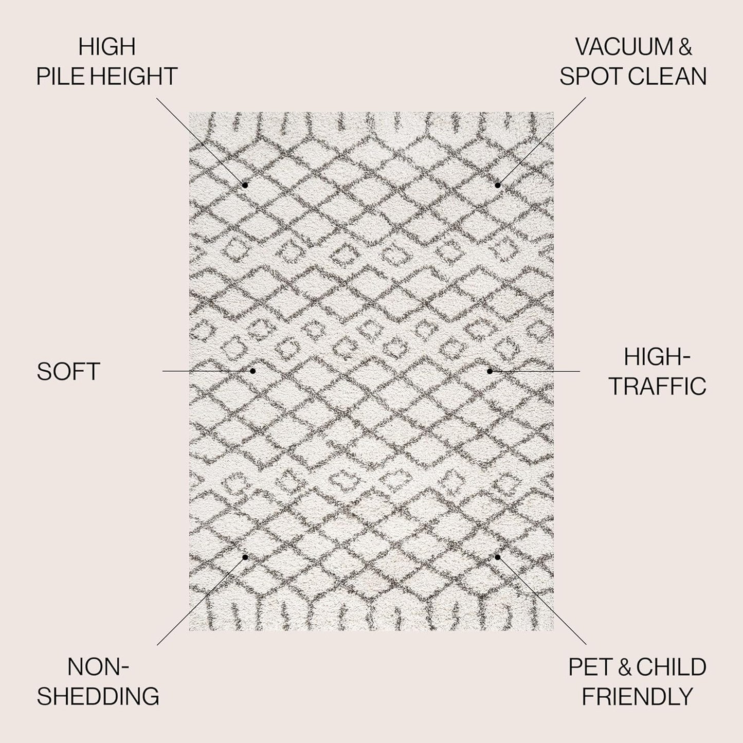 JONATHAN Y Diamond Shag Beige/Dark Gray Indoor Area Rug 4X6 ft, Algaida Moroccan for Living Room, Bedroom, Kitchen, Office, Easy-Cleaning, High Traffic, Pet-Friendly, Non-Shedding SHG104A-4