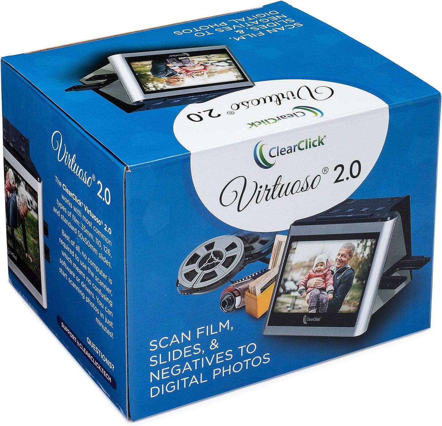 ClearClick Virtuoso 2.0 (Second Generation) 22MP Film & Slide Scanner with Extra Large 5" LCD Screen - Convert 35mm, 110, 126 Slides and Negatives to Digital Photos