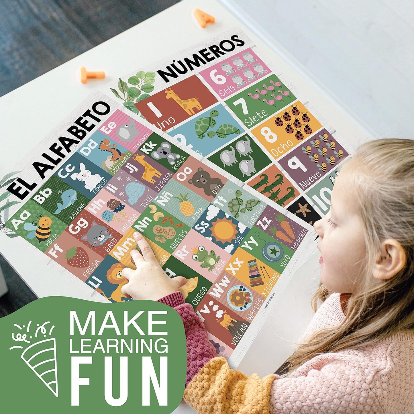 Hadley Designs Spanish Classroom Decorations - 12 Spanish Posters for Classroom Elementary, Abecedario para Niños en Español, Laminated Farmhouse Bilingual Educational Posters 11x17