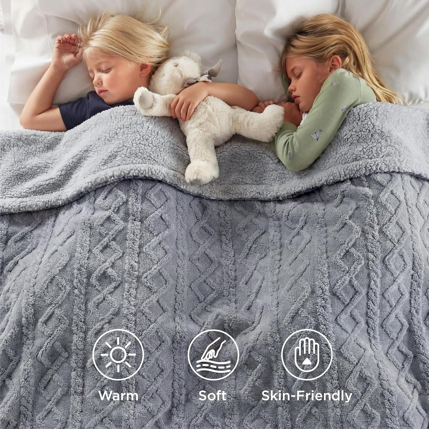 Bedsure Gentlesoft Sherpa Fleece Easter Throw Blanket for Couch - Fluffy & Cozy Cable Jacquard Tufted Throw for Women Gift and Home Decor, Thick and Warm Blankets for Winter, Grey, 50x60 Inches