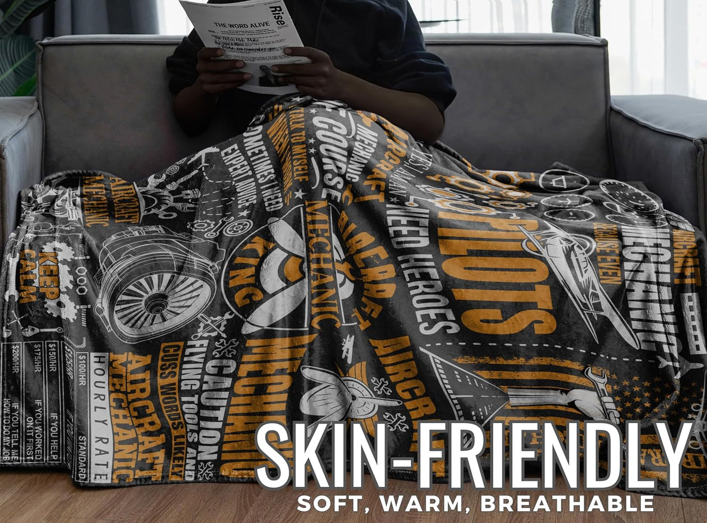Aircraft Mechanic Gifts, Aircraft Mechanic Blanket Gifts for Men, Soft Flannel Blanket, 65 x 50 inches