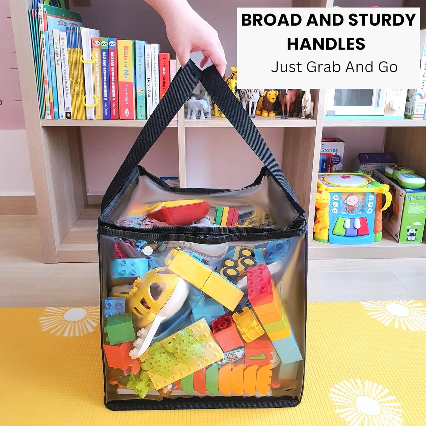 SAM AND MABEL 2 Pack PVC Storage Bins – 12" X 12" X 12" Durable and Foldable Organizer with Transparent Top and Sides, Multi-Purpose Boxes for Clothes, Deco, Books and More (Black)