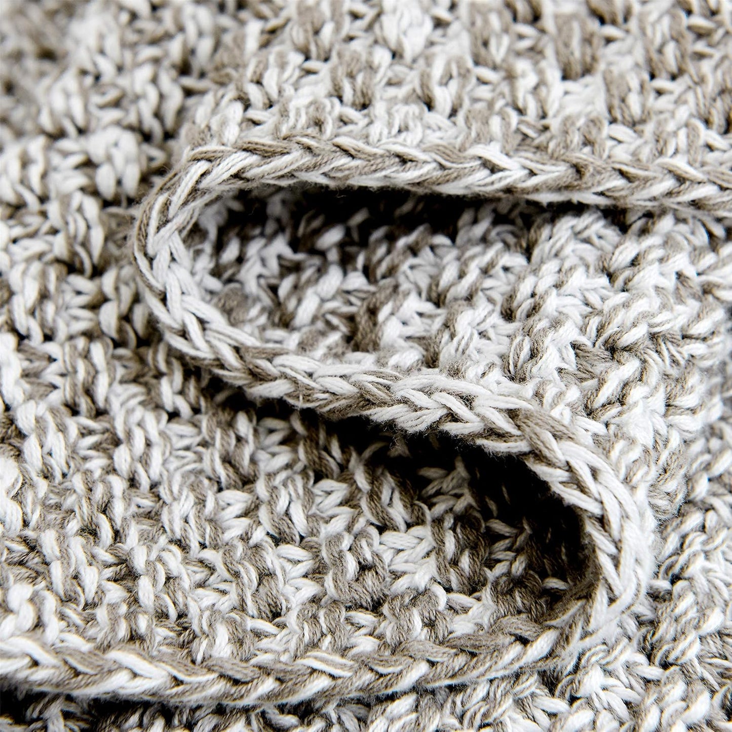 Longhui bedding Knitted Throw Blanket for Couch, Soft, Cozy Machine Washable 100% Cotton Sofa Blanket, Heavy 2.5lb Weight, Laundry Bag Included, Grey and White