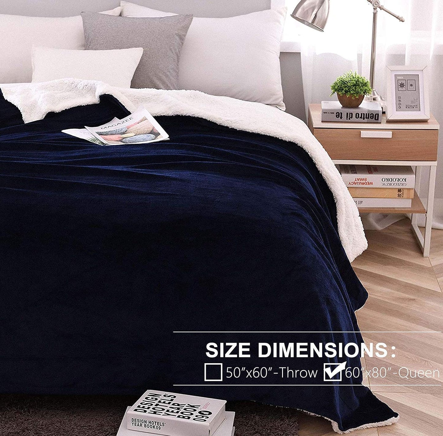 NANPIPER Sherpa Blankets Navy Blue