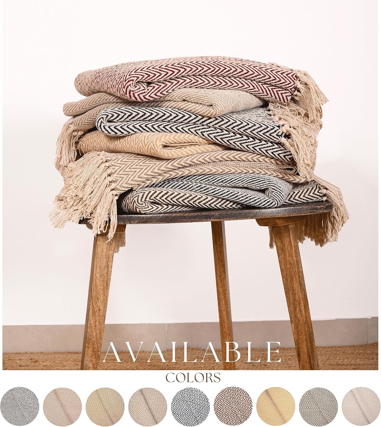 RAJRANG Silver Lining Cotton Herringbone Throw Blanket 50 x 60 Inch - Modern Boho Living Room Decor Cozy Warm Bed Throws Soft Luxury Blankets for Indoor Outdoor Beige