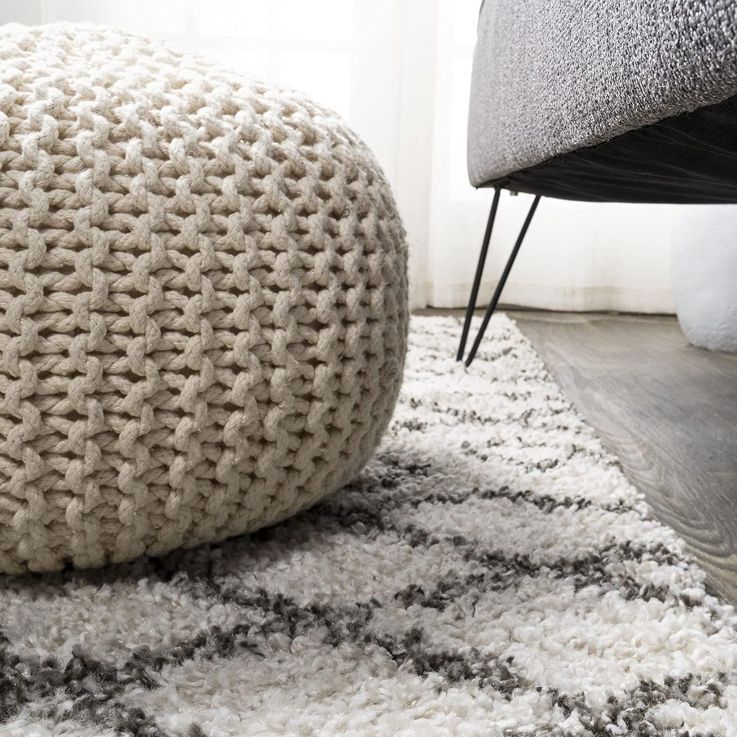 JONATHAN Y Diamond Shag Beige/Dark Gray Indoor Area Rug 4X6 ft, Algaida Moroccan for Living Room, Bedroom, Kitchen, Office, Easy-Cleaning, High Traffic, Pet-Friendly, Non-Shedding SHG104A-4