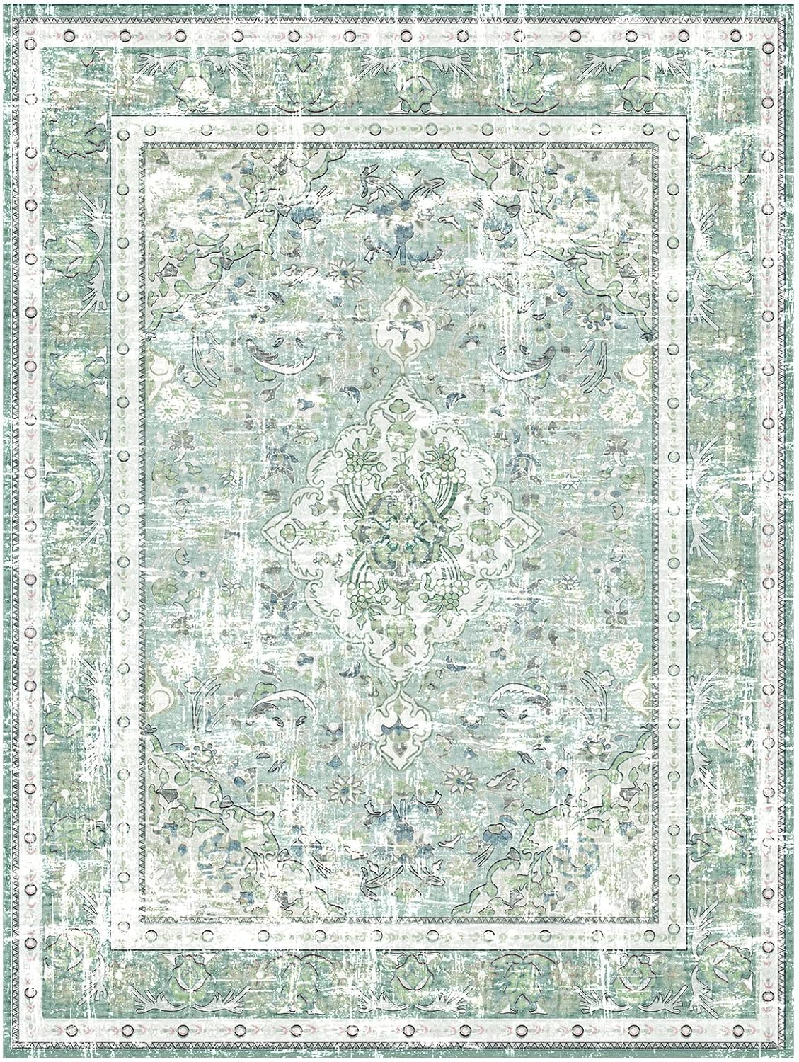 Vhong Boho Area Rugs Vintage Washable Modern Neutral Large Carpet Sage Green 8×10 High Traffic Rugs for Dinning Room Living Room Bedroom Farmhouse Non Slip