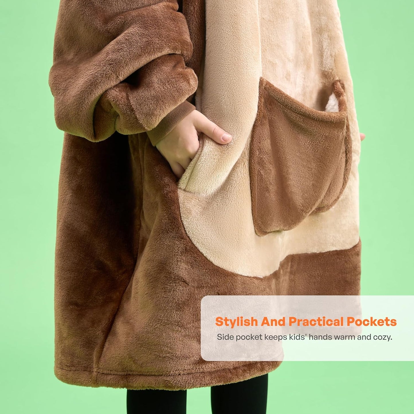 Giggling Getup Wearable Blanket Hoodie for Girls and Boys Sherpa Fleece Hooded Blanket Sweatshirt Warm Cozy Sherpa Wearable Throw Oversized Hoodie with Giant Pocket & Sleeves for Kids Brown Sloth