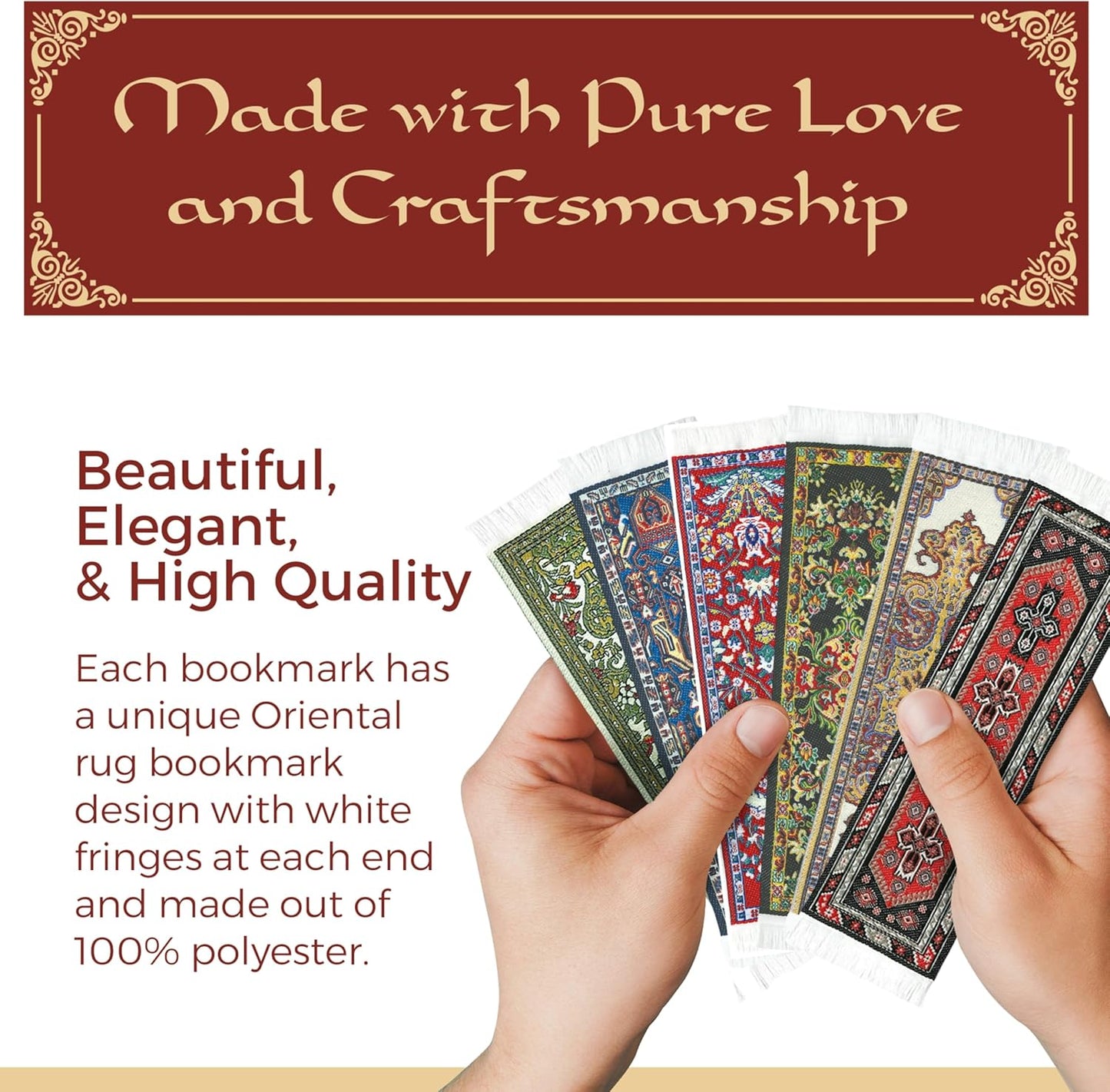 Oriental Carpet Bookmarks - Authentic Woven Fabric - Beige Collection - 2 Bookmark designsBeautiful, Elegant,Cloth Bookmarks! Best Gifts & Stocking Stuffers for Men,Women,& Teachers!