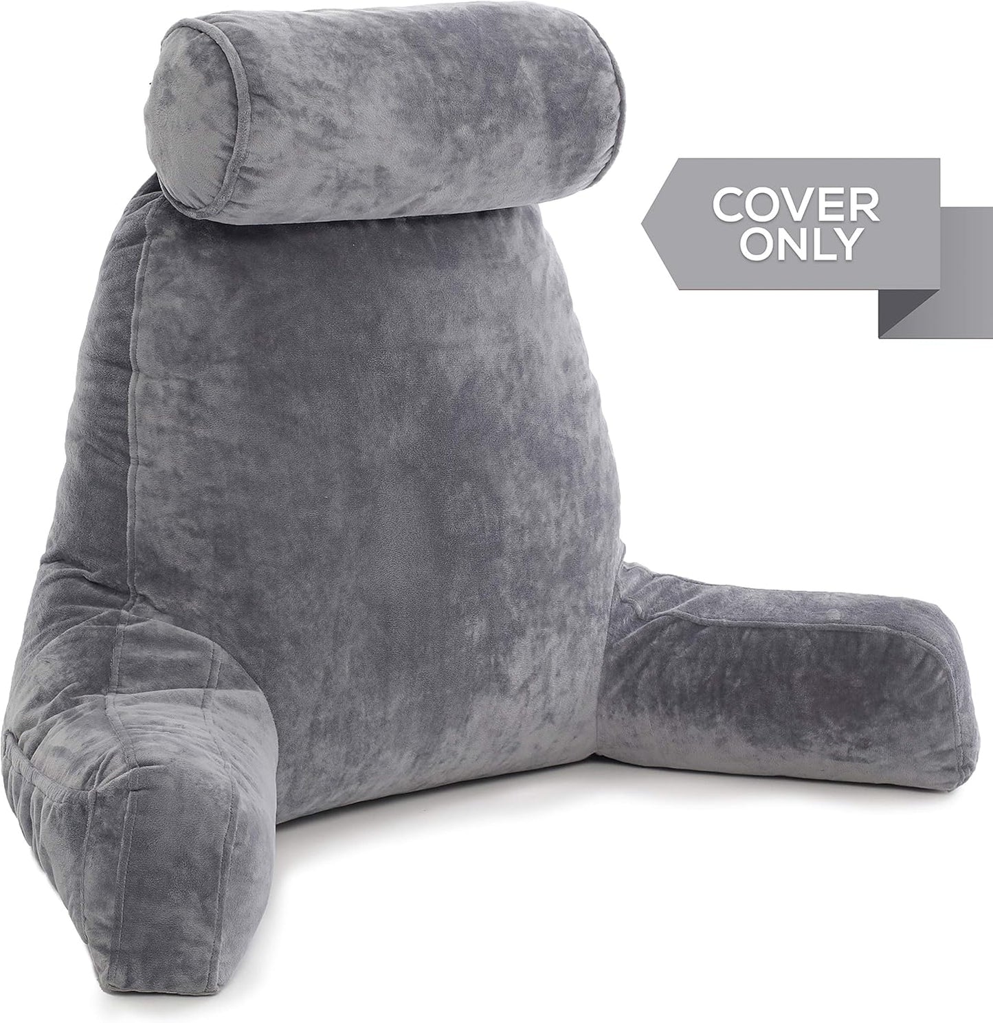Husband Pillow XXL Cover Only Dark Grey, Cozy Microfiber Bed Rest Pillow Cover with Arms - Array of Colors - Generous Side and Back Pockets for Your Favorite Comfy Reading Pillow