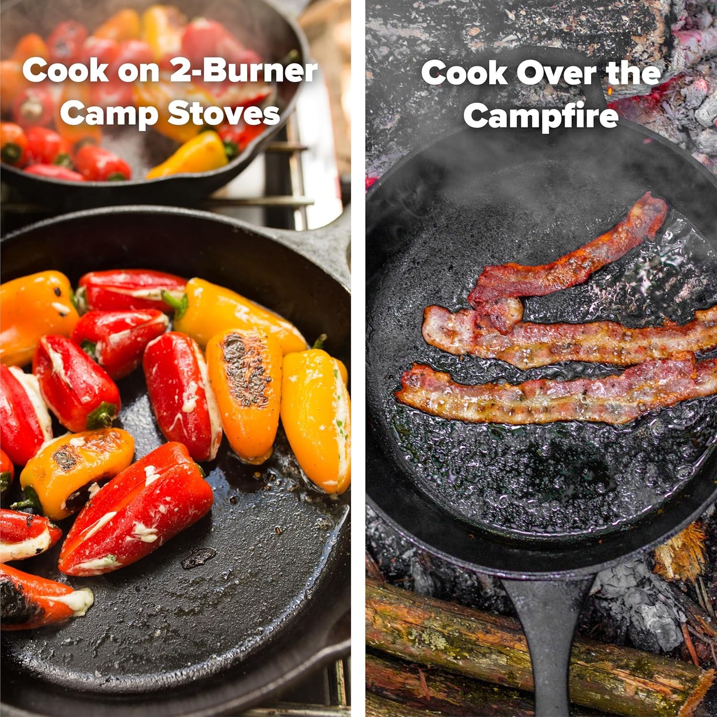 Coghlan's Cast Iron Skillet – 12-Inch Pre-Seasoned Frying Pan with Dual Pour Spouts & Helper Handle for Campfire Cooking, Stove, Grill, or Oven – Durable Outdoor Cookware