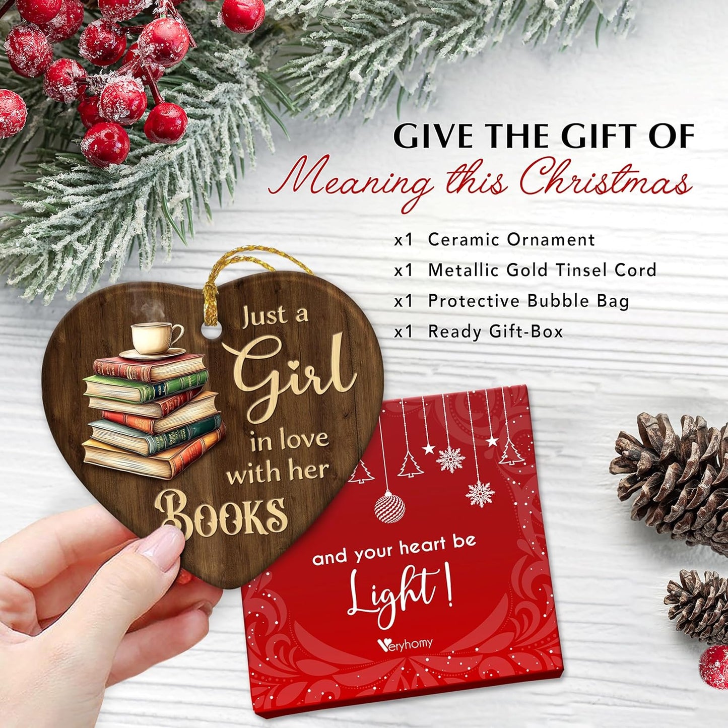 Book Lovers Christmas Ornament 2025 – Just a Girl Who Loves Books, Book Club, Library Christmas Ornament 2025 – Unique Gifts for Readers, Book Lovers, Ceramic Christmas Tree Decorations