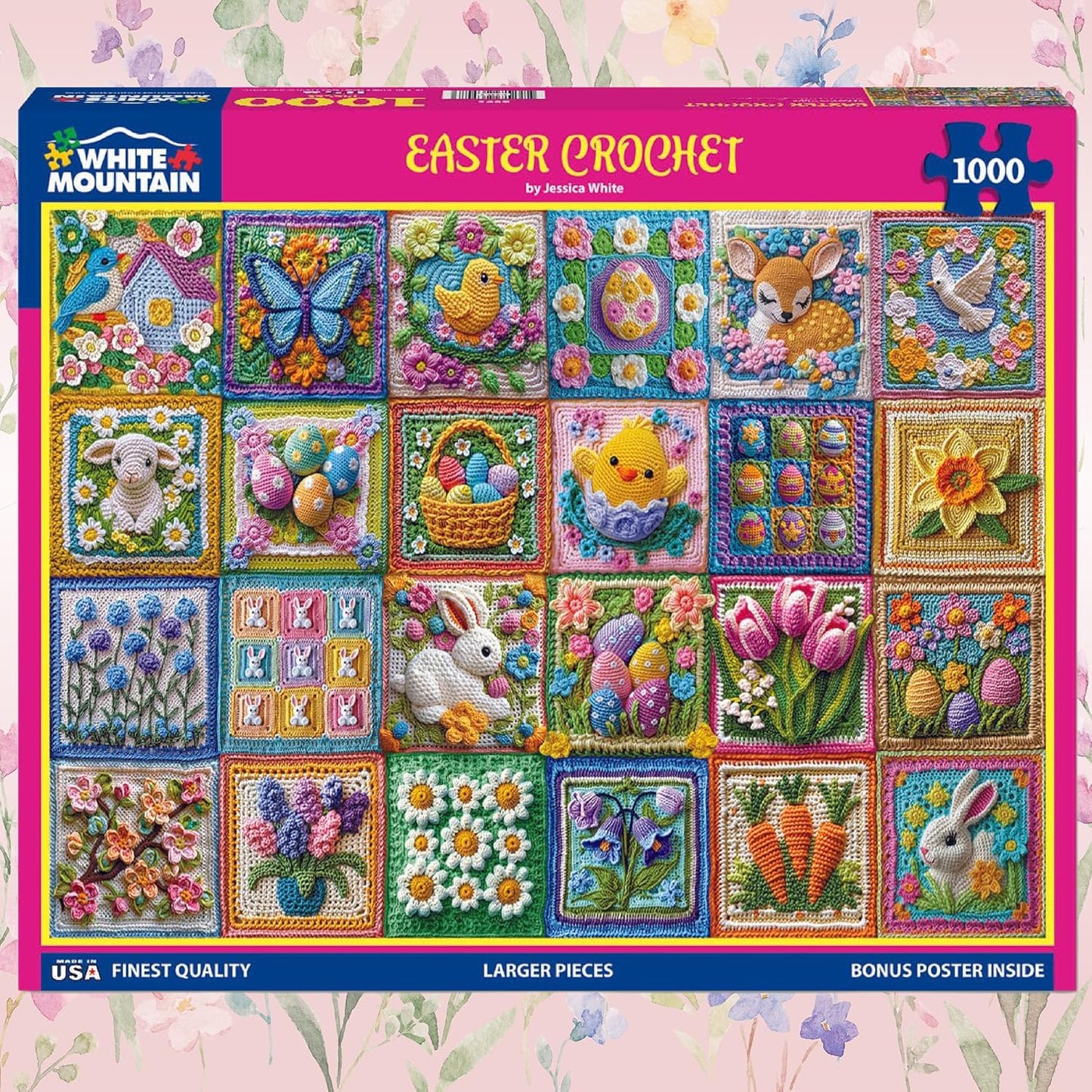 White Mountain 1000 Piece Jigsaw Puzzle Spring Holiday Collage Puzzles with Large Pieces Gift for Adults and Family 24x30 - Easter Crochet