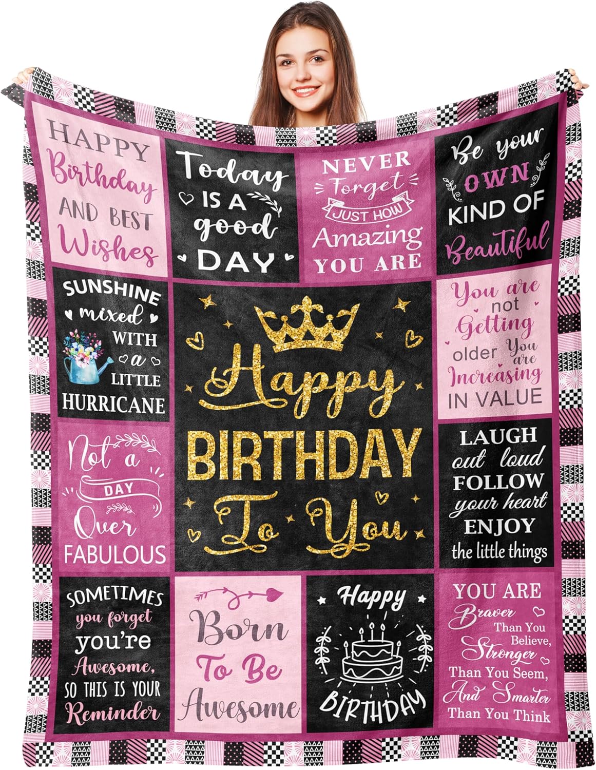 Lcobion Birthday Gifts for Women, Birthday Gifts for Woman Friendship, Gifts for Women Birthday Unique, Happy Birthday Blanket 50" X 60" for Her Woman Mom Wife Grandma Sister Friends Girls