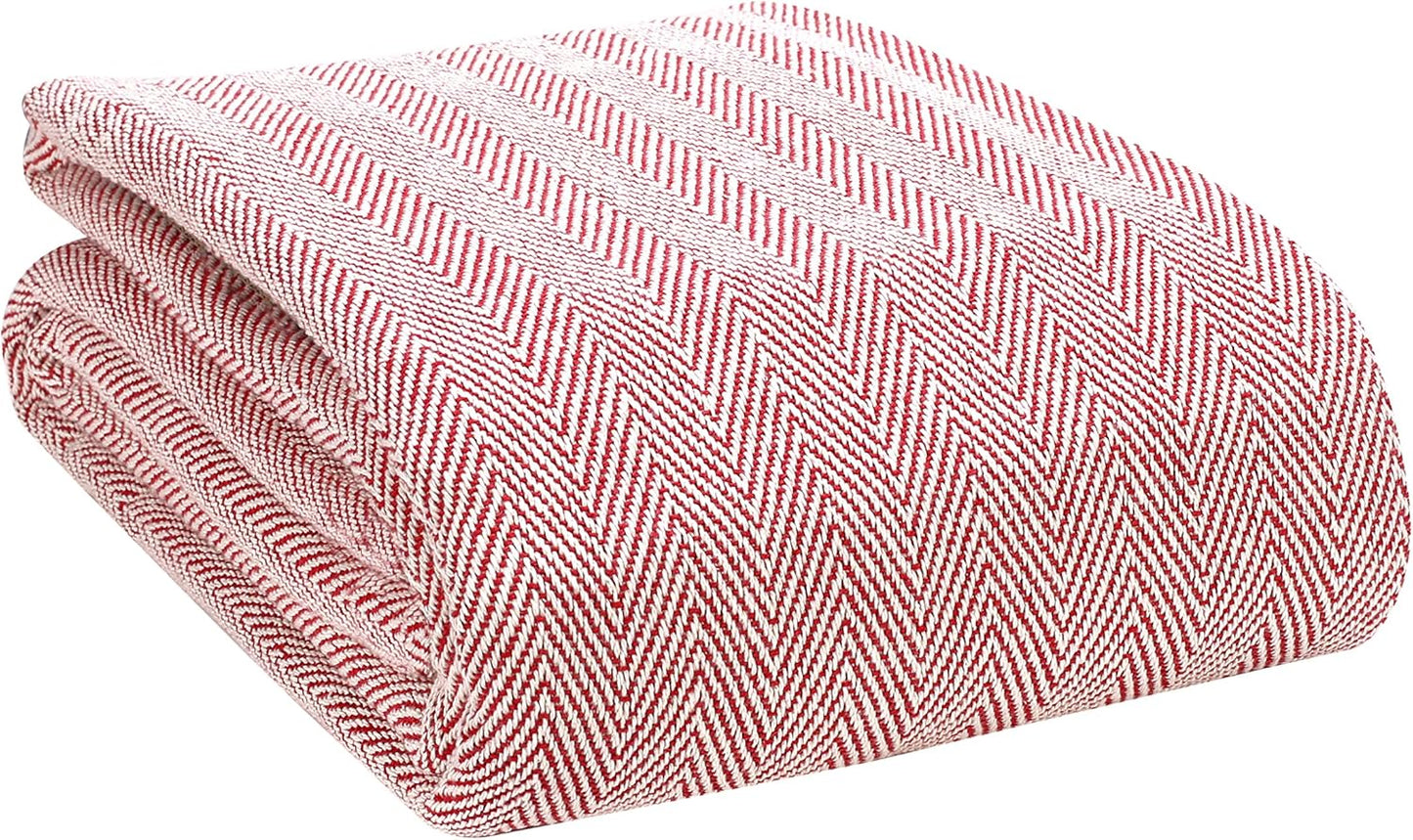 Glamburg 100% Soft and Breathable Cotton Thermal Blanket Twin Red - Perfect for Layering Any Bed for All Season