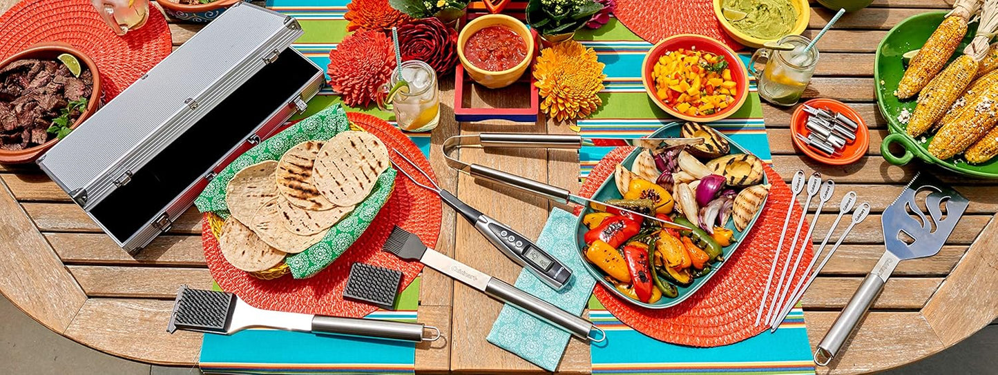 Cuisinart Deluxe Grill Tool Set, 20-Piece Grill Set, BBQ Accessories with Aluminum Case, Stainless Steel Grilling Accessories, BBQ tools, Grilling Gifts for Men, Father’s Day Gifts for Dad Husband