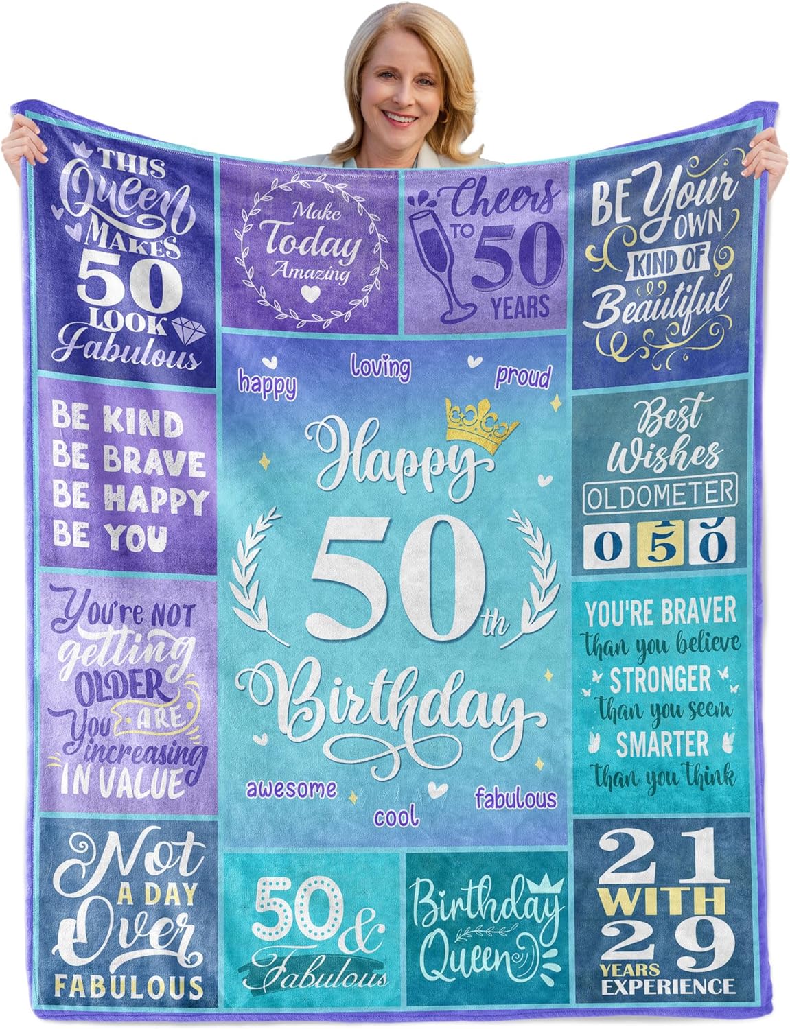 Happy 50th Birthday Gifts for Women, 50 Year Old Birthday Gifts for Women Turning 50, 50th Birthday Decorations Idea, Female 50th Birthday Gifts for Her, 50th Birthday Blanket Gifts 60”X50”