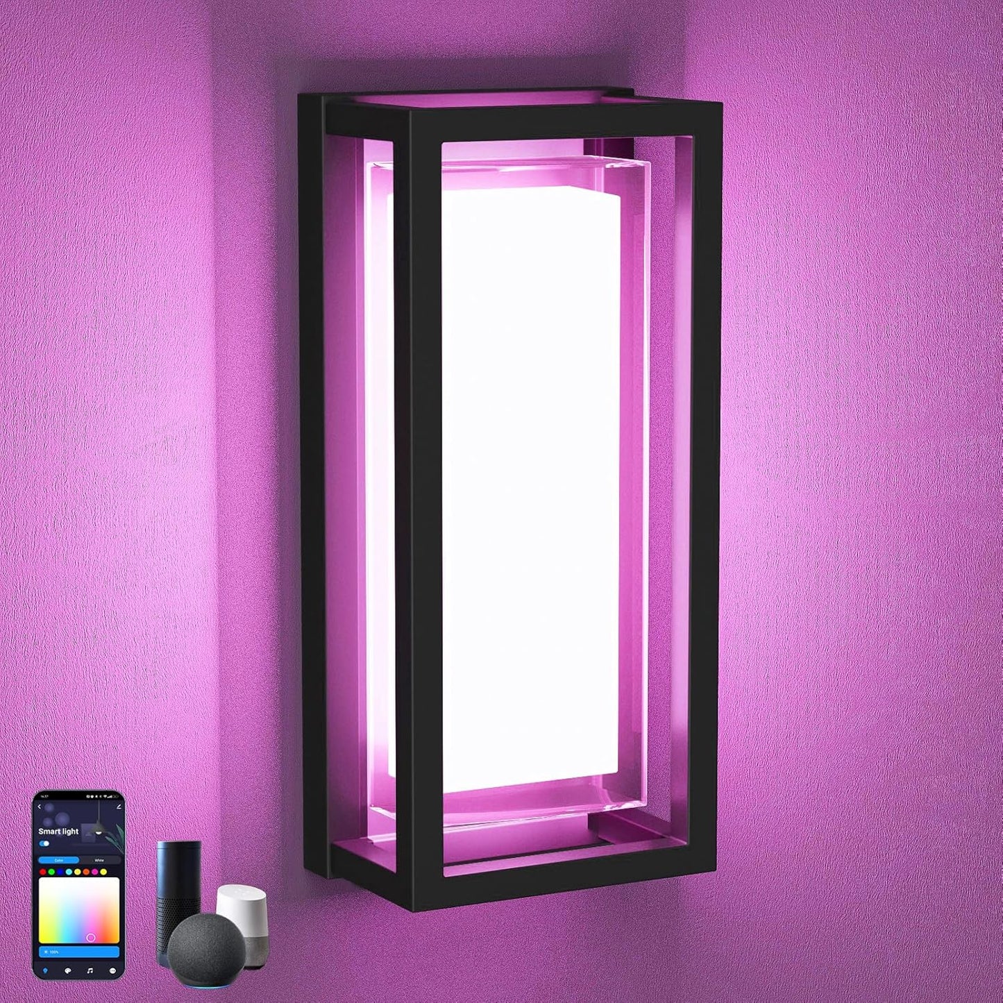 LED Smart Outdoor wall Lights,14in 22W RGB+2700K-6500K Color Changing wall Sconce, Waterproof LED Outdoor Porch Lights, APP Control,IP65 Waterproof,for House Porch Yards