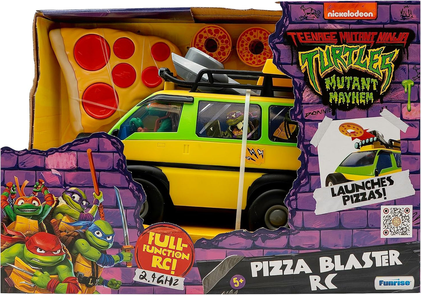 Teenage Mutant Ninja Turtles Toy, Pizza Blaster RC Vehicle with 6 Foam Pizza Launchers, TMNT Remote Control Toy for Kids, Mutant Mayhem, Ages 5+