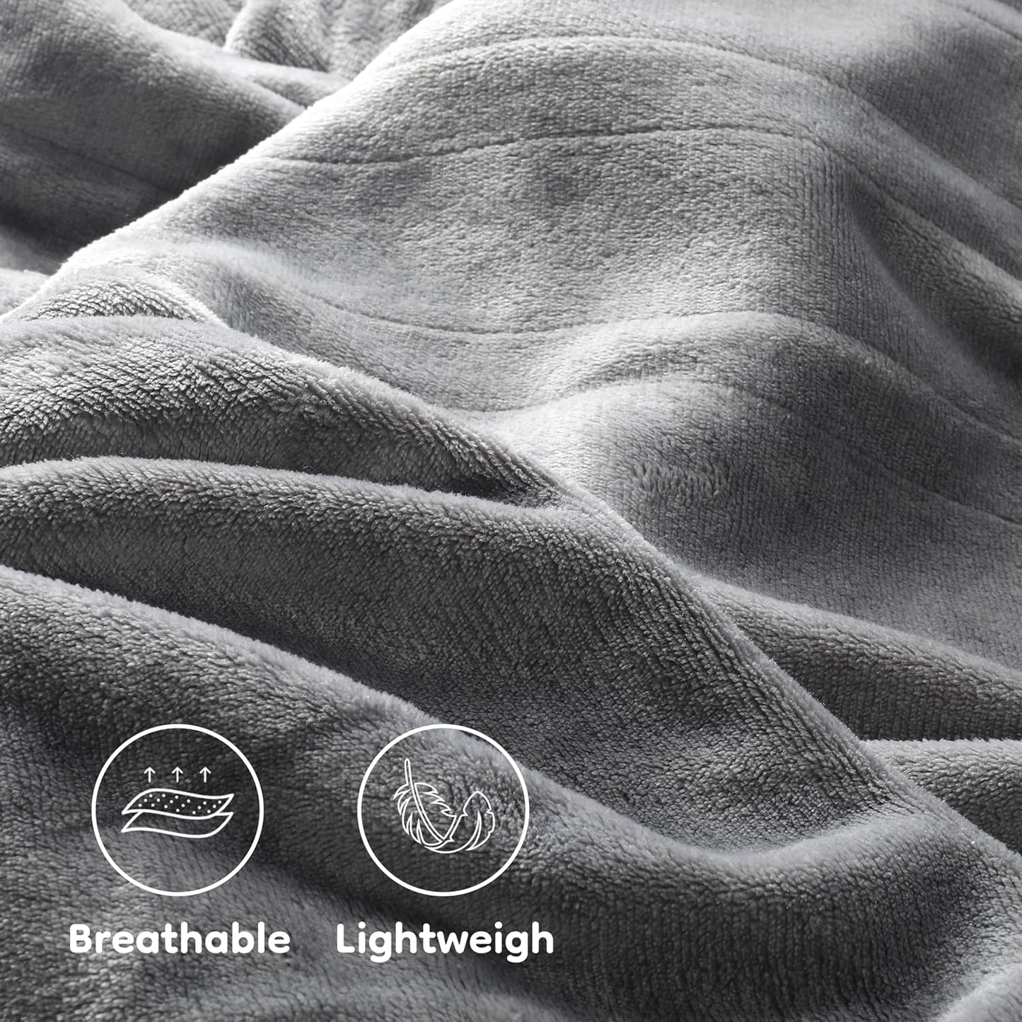 Electric Heated Blanket Throw Size 50"×60", Breathable & Luxurious Flannel, Soft Warm Gift with Over-Heat Protection, 4 Heating Levels & 3 H Auto Shut Off, Machine Washable, Light Grey