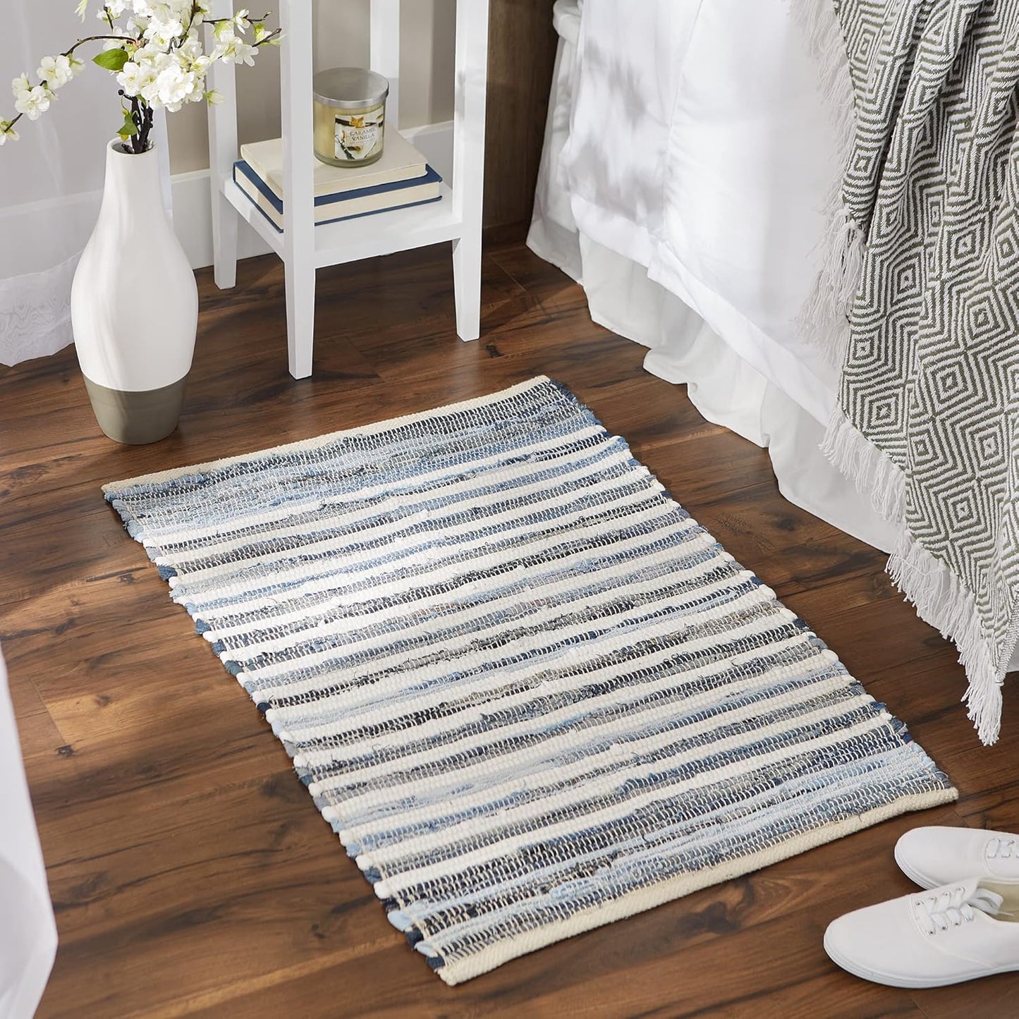 DII Chindi Home Collection Handwoven Multicolor Area Rag Run, 2x3', Denim