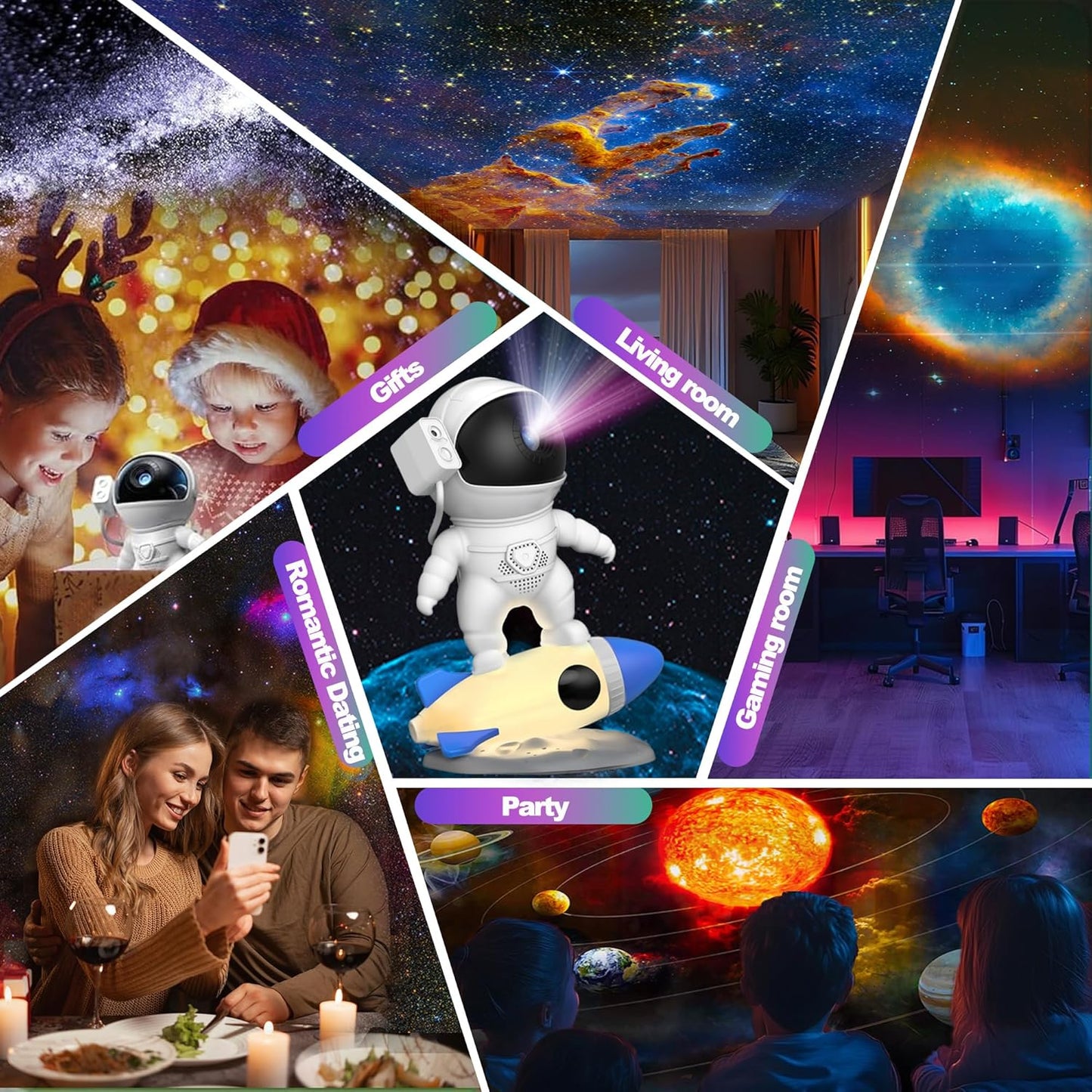 Astronaut Galaxy Projector for Bedroom, HD Galaxy Light Projector with Timer and 360° Rotation, Planetarium Projector with 13 Film Discs and 9 Colors, Star Projector Gift for Kids