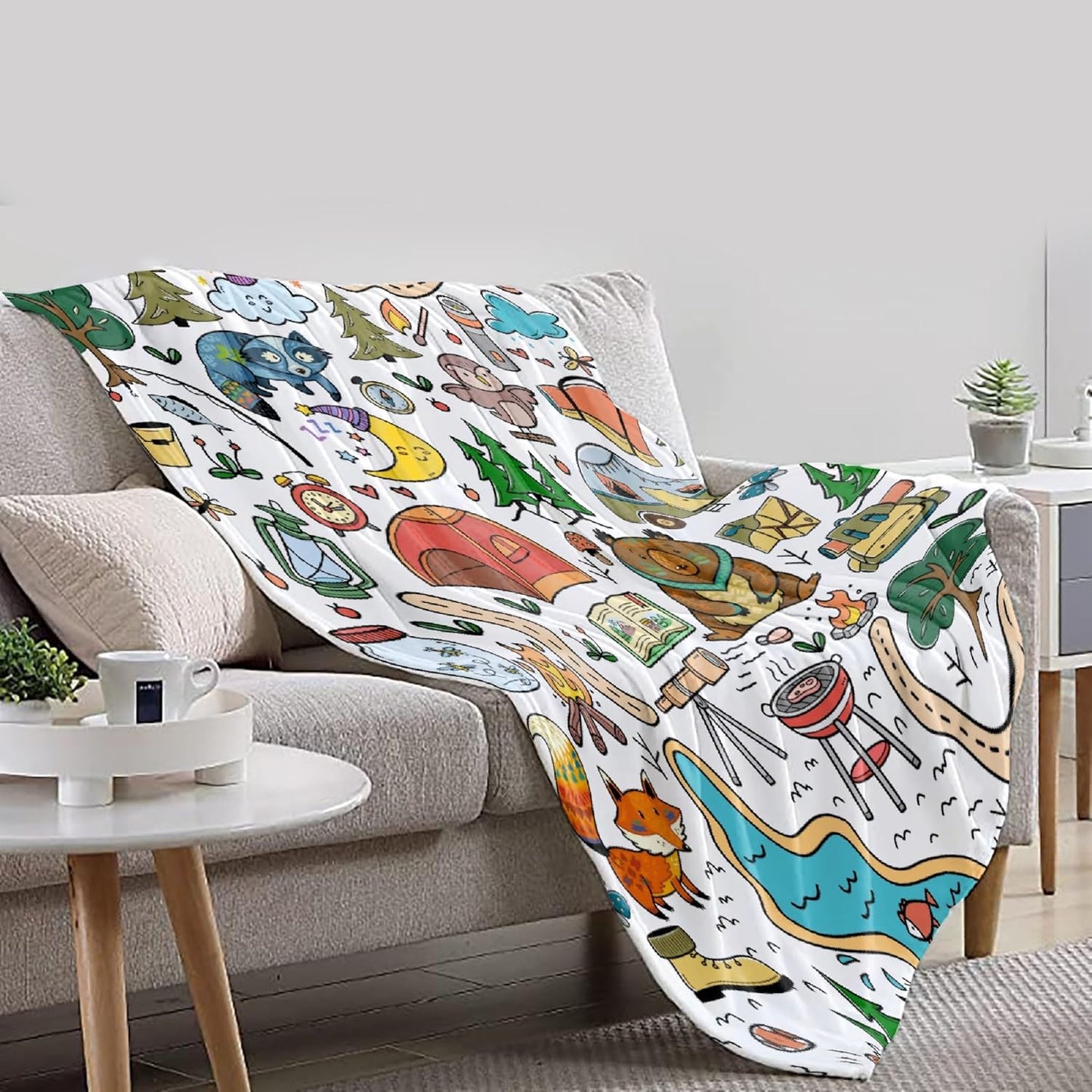 Camping Blanket Gifts for Women Men,Soft Camping Throw,Cute Plush Flannel Camping Quilts Decorations for Bedroom Sofa Bed Outdoor Travel 80 x 60in for Adults