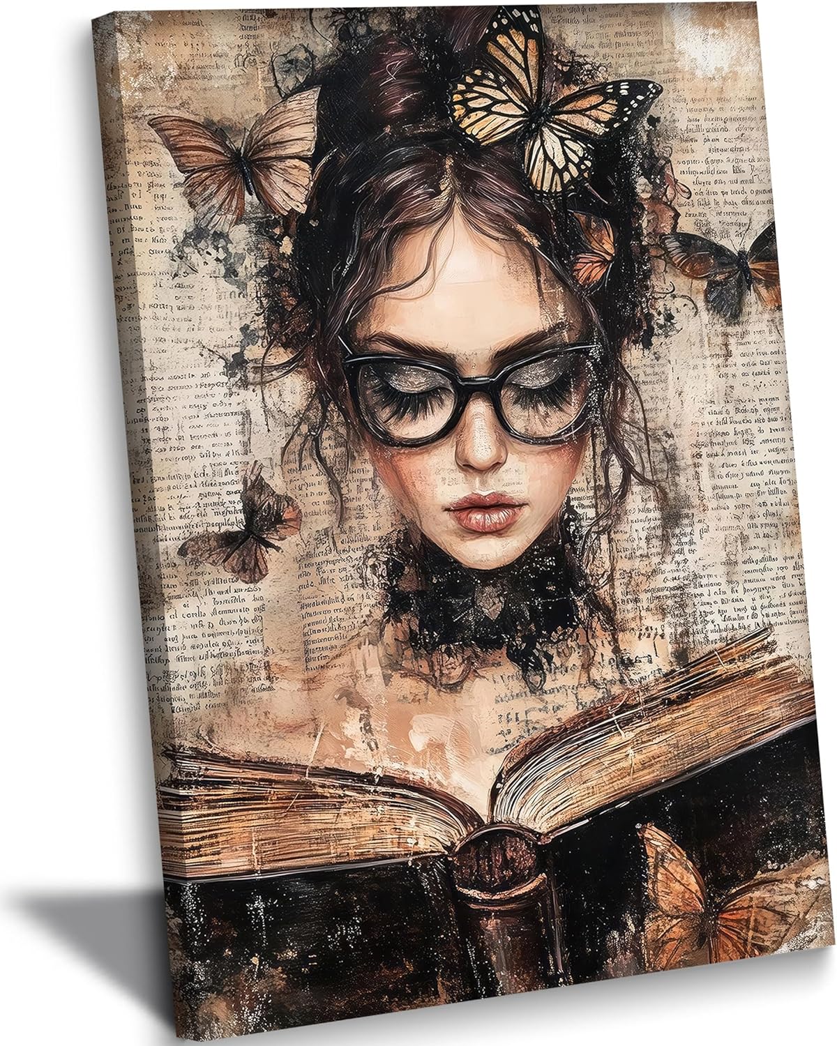 Framed Reading Woman Canvas Wall Art Moody Victorian Female Scholar Poster Print Dark Academy Picture Gothic College Aesthetic Wall Decor for Bedroom Living Room Library Corner Bedroom Dorm 12x16in