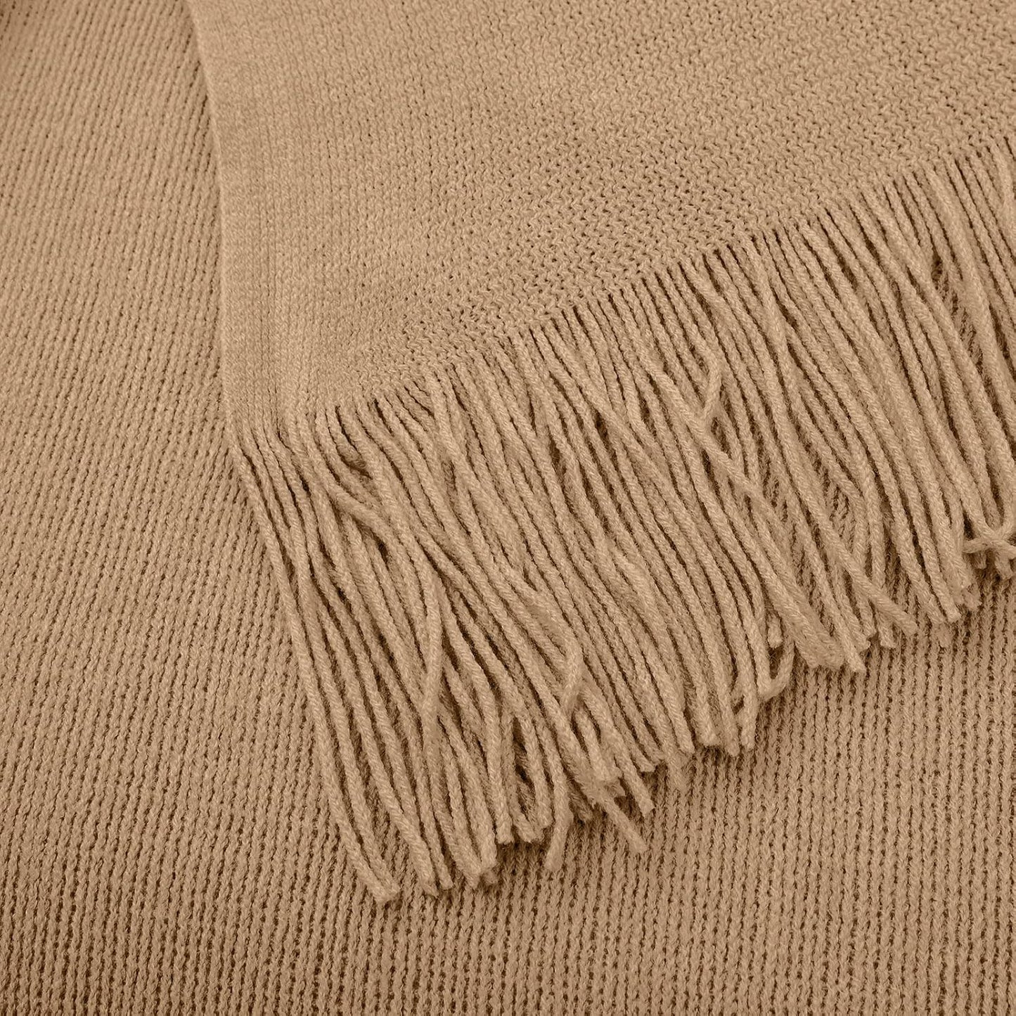 Vonty Light Brown Knitted Blanket with Tassels Fringe 60" x 80", Super Soft Knit Throw Blanket, Farmhouse Decorative Lightweight Blanket for Couch, Sofa, Bed