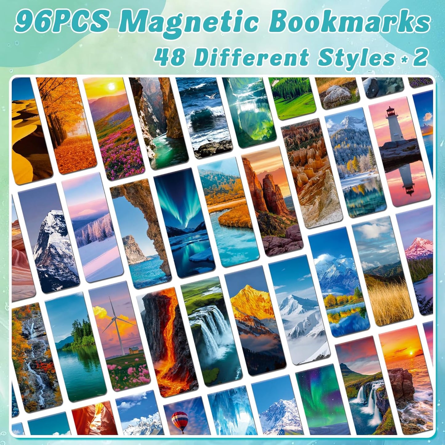96Pack Magnetic Bookmarks Bulk Book Marks for Reading Women Men Adults Book Lovers Gifts, Cute Bookmarks Magnet Bookmark Clips Magnetic Page Markers Pretty Funny BookMarker (Scenery)