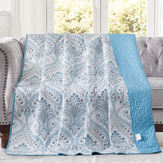 NEWLAKE Quilted Throw Blanket for Bed Couch Sofa, Blue Classic Royal, 60X78 Inch