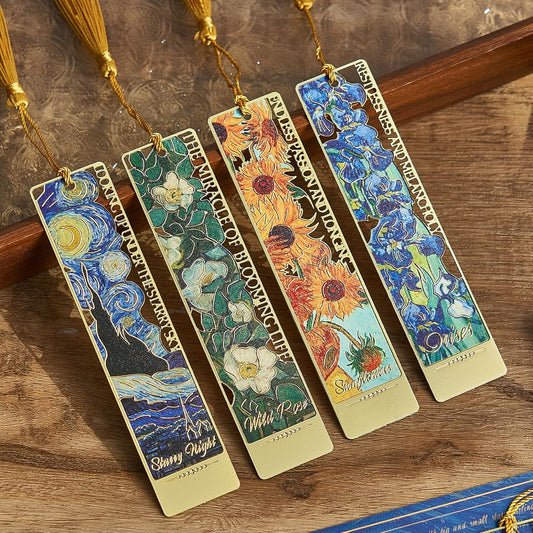 4Pcs Metal Bookmarks with Tassels, Art Van Gogh Book Marker for Women,Museum Gift Book Lover Gifts for Teacher, Writes, Readers