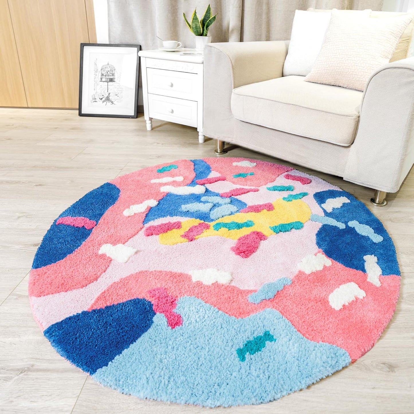 Moss Rug,Circle Mat for Bedroom Aesthetic Cute Shaggy Grass for Reading Nook Bedside Tufted Funky Graphic Kawaii Unique Design 3D Plant Blanket Woodland Carpet 36 inches 4 Ft-Modern Round
