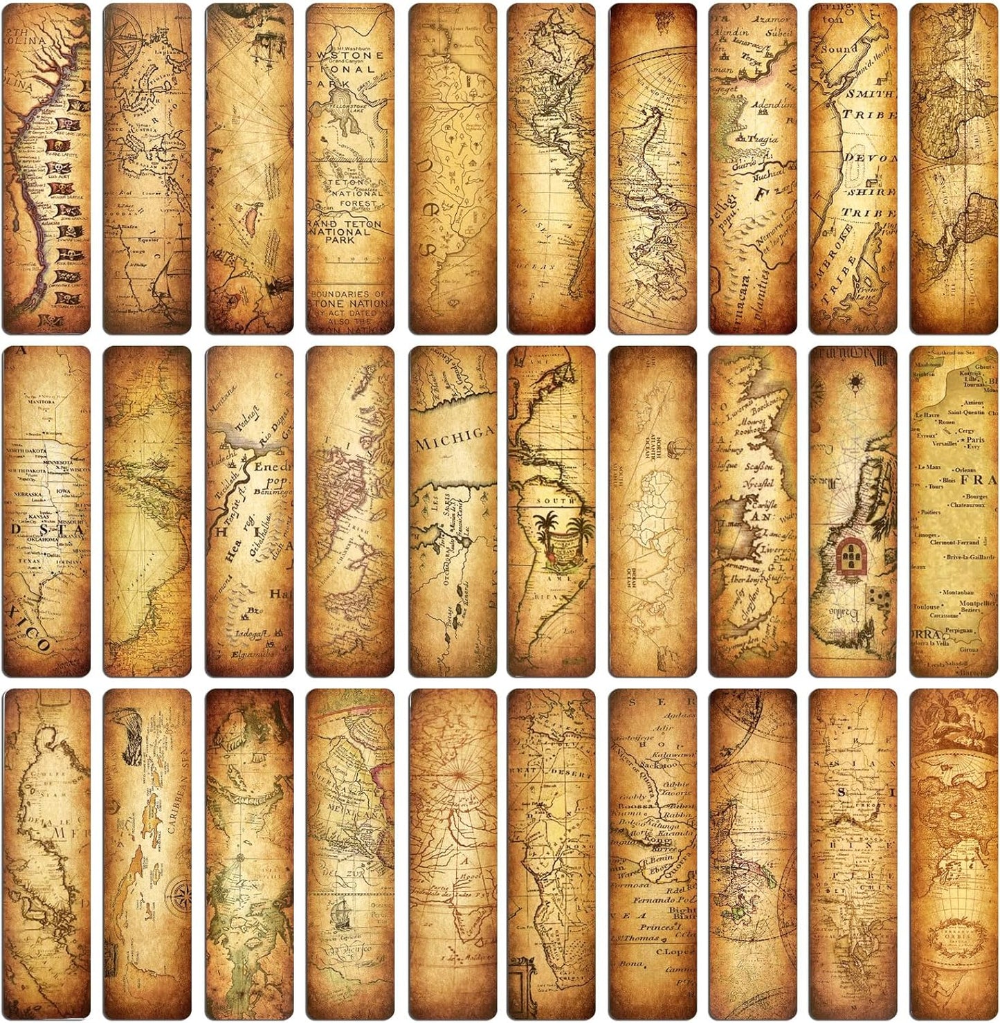 30 PCS Vintage Map Bookmarks,Cardboard Bookmarks for Men Women Book Lovers Students,Retro Paper Bookmark Reading Page Markers