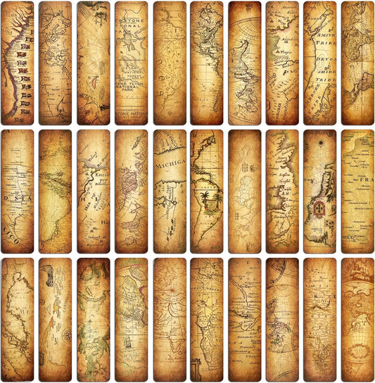 30 PCS Vintage Map Bookmarks,Cardboard Bookmarks for Men Women Book Lovers Students,Retro Paper Bookmark Reading Page Markers