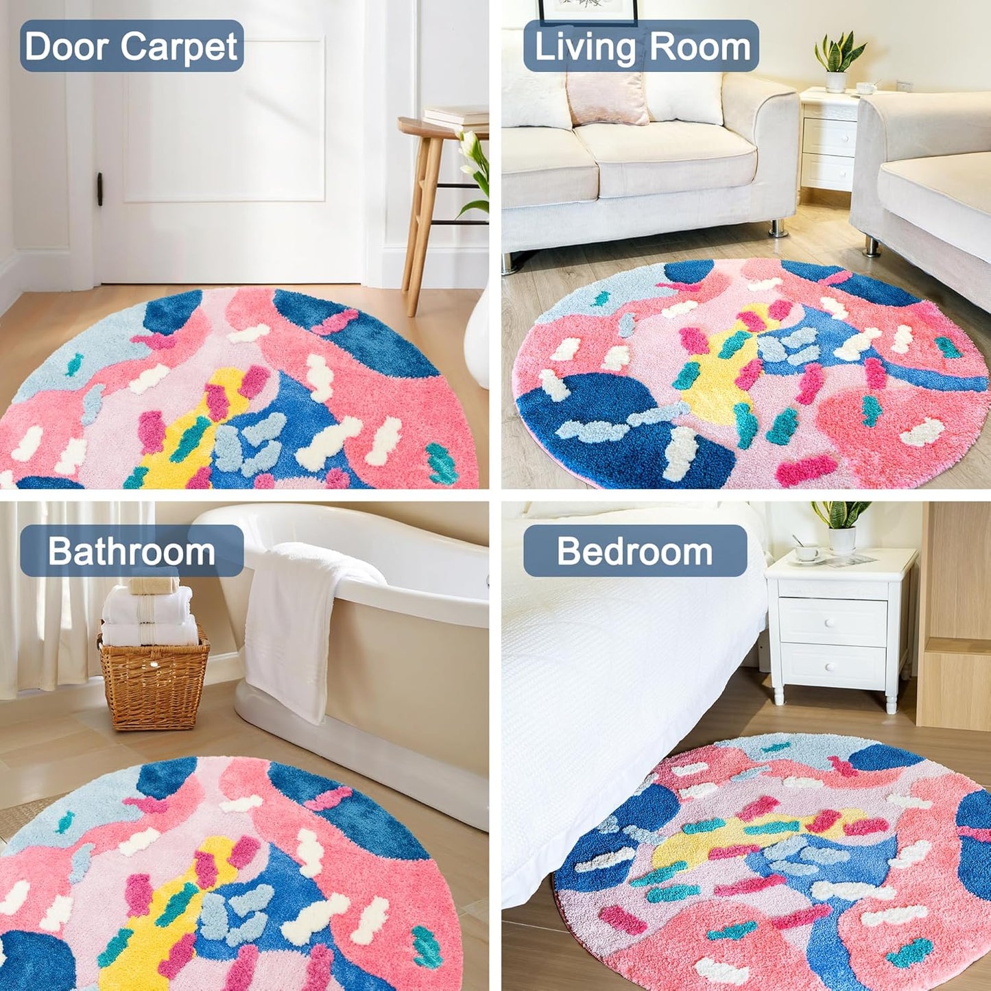 Moss Rug,Circle Mat for Bedroom Aesthetic Cute Shaggy Grass for Reading Nook Bedside Tufted Funky Graphic Kawaii Unique Design 3D Plant Blanket Woodland Carpet 36 inches 4 Ft-Modern Round