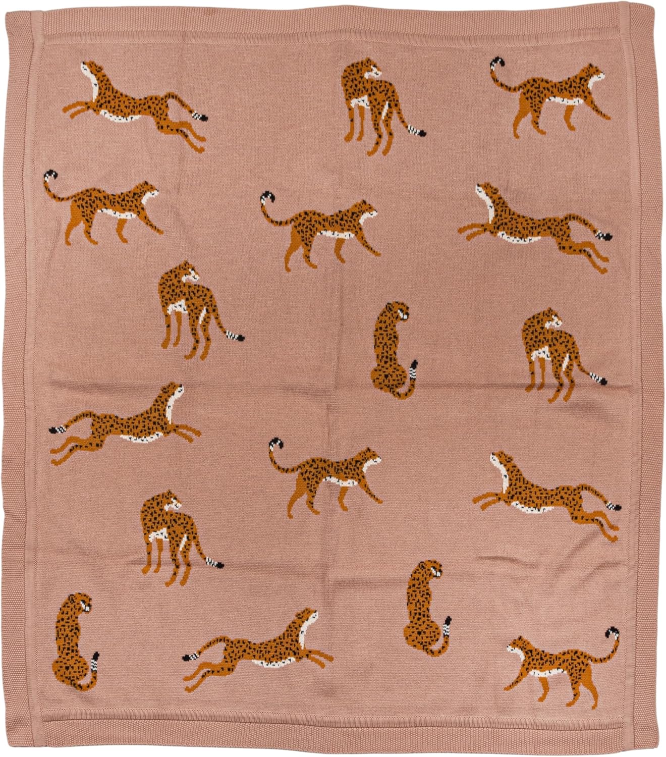 Creative Co-Op Cotton Knit Throw with Cheetahs, Multicolor