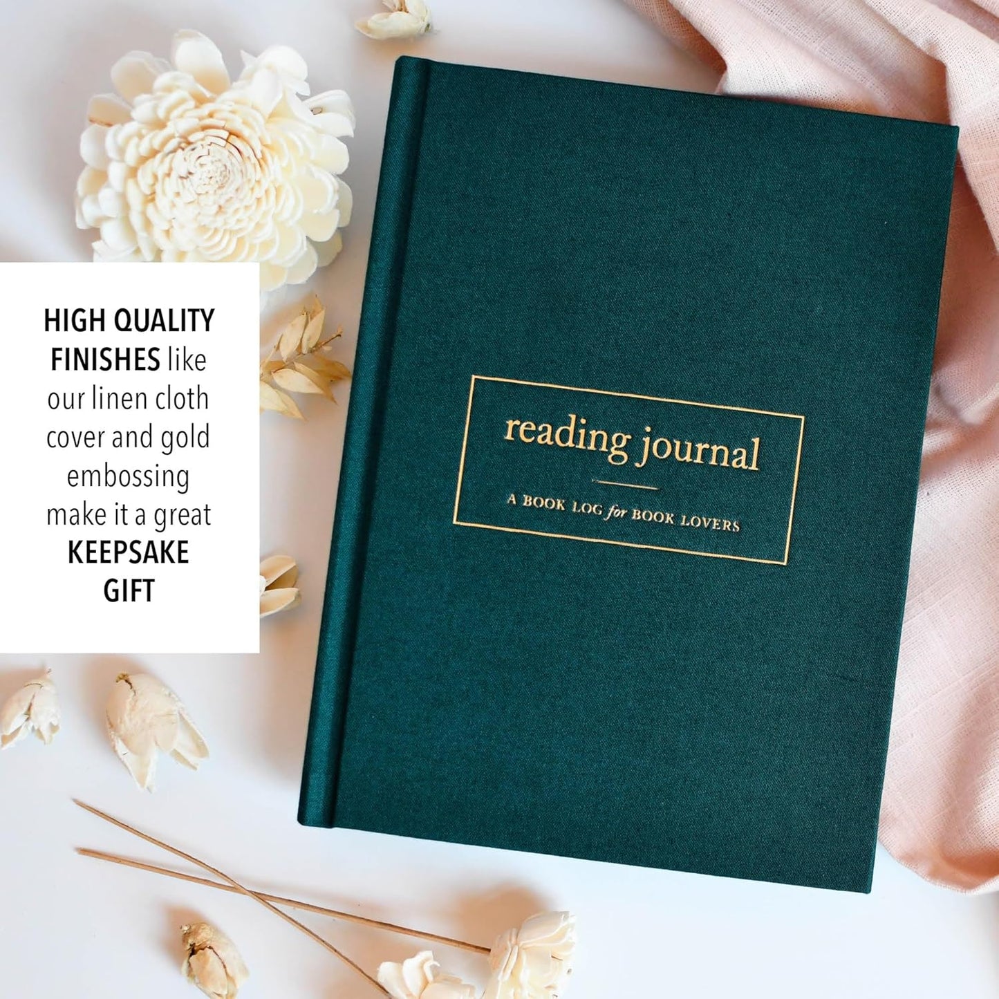 DUNCAN & STONE PAPER CO. Reading Journal for Book Lovers, 120 Pages - Linen Bound Reading Log for Tracking Books - Easy-to-Use Daily Journal - Ideal Book Lovers Gifts, Emerald