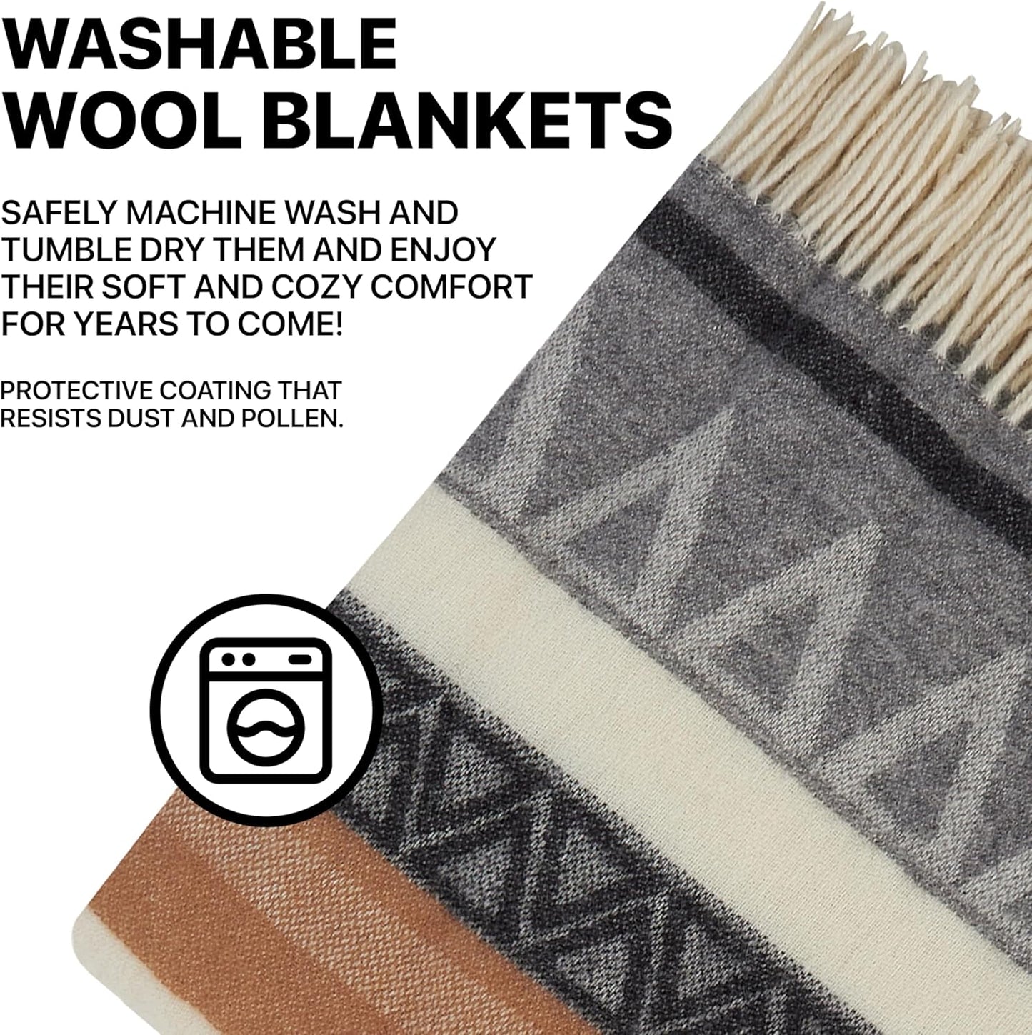 | Wool Blanket/Throw | 100% New Zealand Wool | Perfect for Home and Outdoors | Virgin Wool Throw with Fringes 75"x87" (190 x 220 cm)