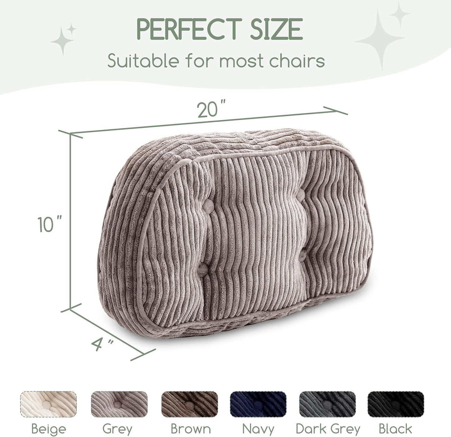 HIGOGOGO Lumbar Support Pillow for Recliner Chair/Accent Chair/Couch/Office Chair, Tufted Corduroy Back Support Cushion for Elderly, Recliner Cushions for Back Rest, Pain Relief, Reading, Grey