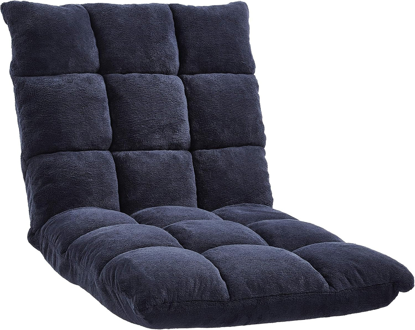 Amazon Basics Adjustable 14-Position Memory Foam Gaming Floor Chair with Back Support, Portable, Reclining, Lay Flat, 41.3"D x 21.3"W x 6"H, Navy