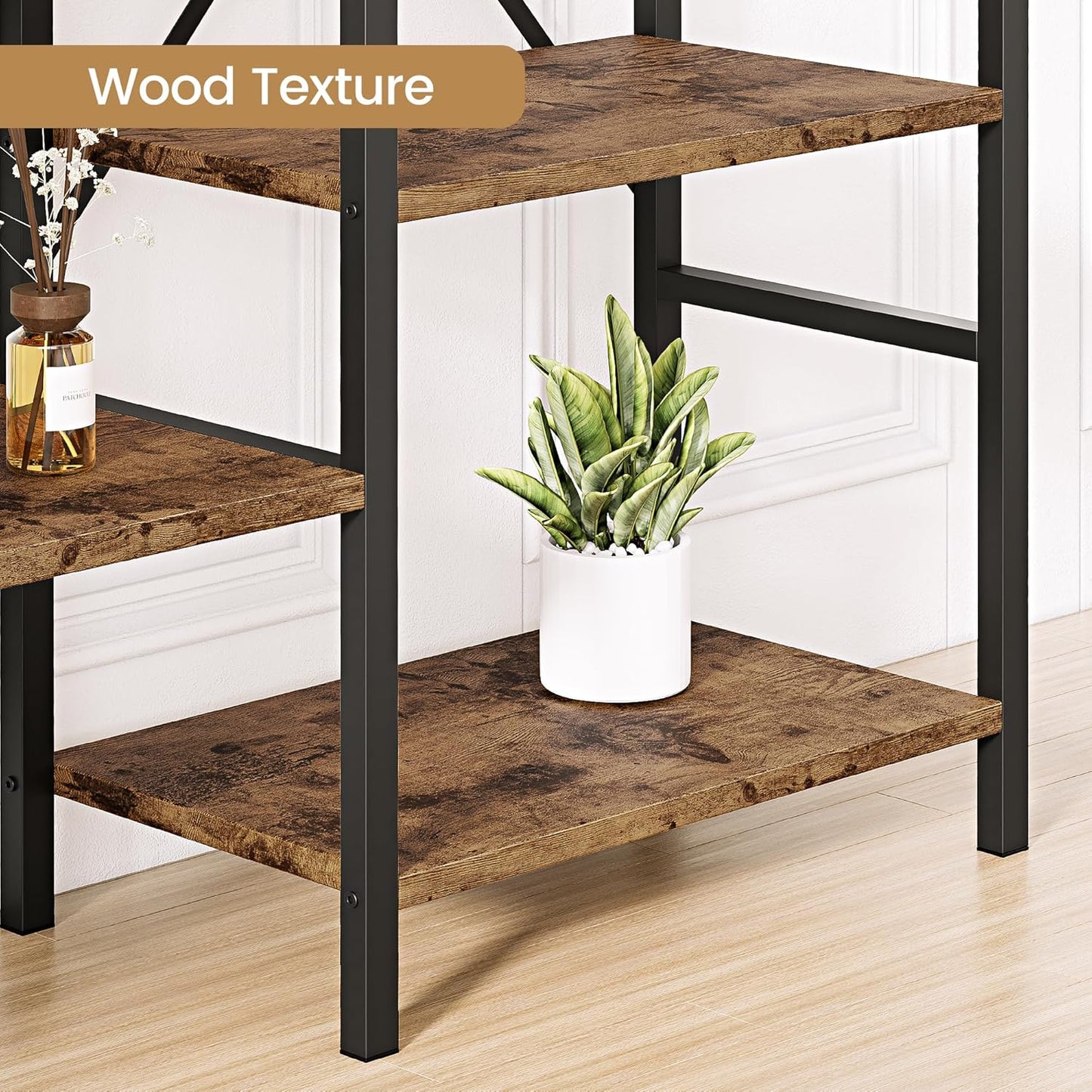 GAOMON Triple Wide 4 Tier Book Shelf, Tall Bookshelf with Open Display Shelves, Industrial Large Bookshelves and Bookcases with Metal Frame for Living Room, Bedroom, Home Office-Rustic Brown