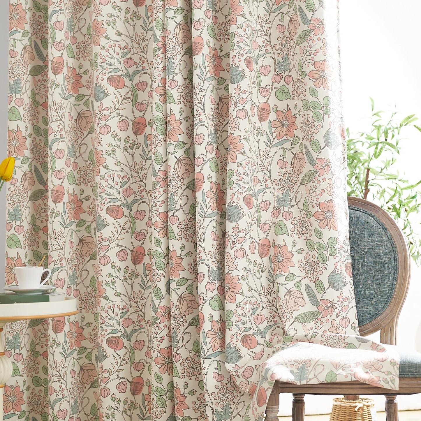 jinchan Nursery Curtains 95% Blackout Pink Floral Curtains for Girls Room, 84 Inch Length Farmhouse Drapes for Bedroom Living Room Darkening Window Treatment Grommet Top Set of 2 Panels