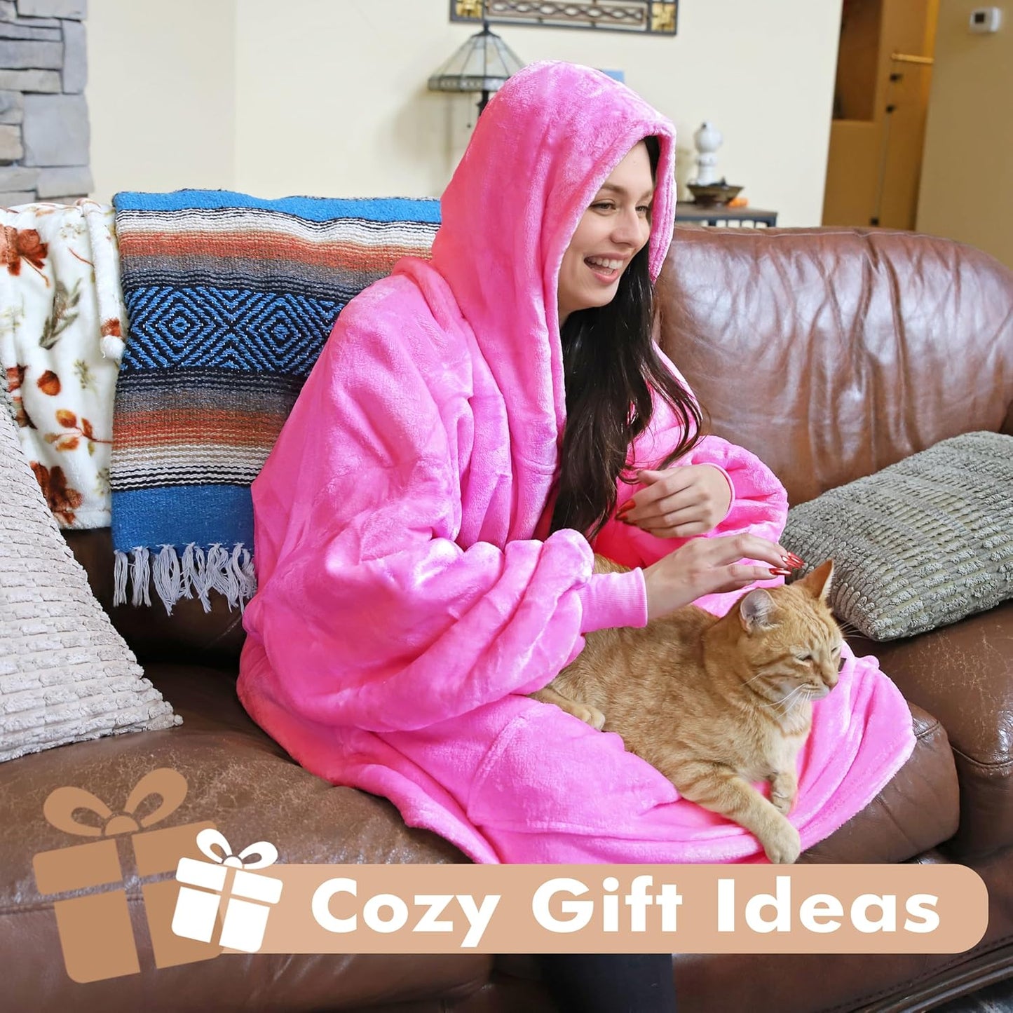 Tirrinia Oversized Blanket Hoodie, Wearable Fluffy Sherpa Blanket, Cozy Sweatshirt Blanket Gift for Adult Women Men Girlfriend