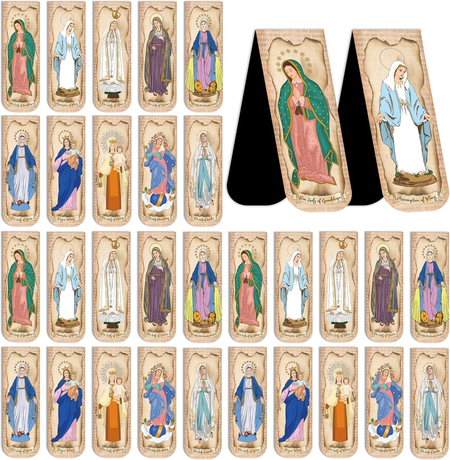 Virgin Mary Christian Bookmarks: 30 Pcs Magnetic Religious Bookmarks, Our Lady of Guadalupe & Fatima Catholic Designs, Bible Study Gifts for Men and Women, Religious Accessories for Prayer Devotion