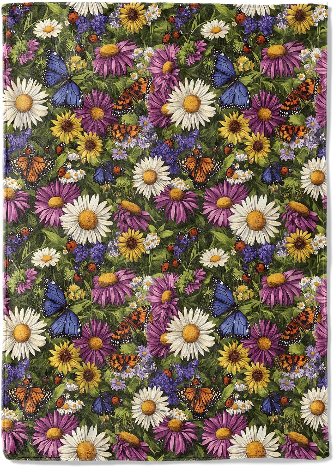 Wildflower and Butterfly Fleece Blanket - 40x50in Colorful Flower Daisy Floral Throw Blankets,Soft Cozy Lightweight, Ideal for Living Room Home Nature Decor and Kids Women Girls Spring Gifts